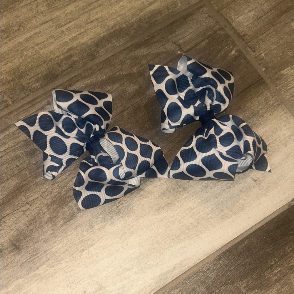 Navy Polka Dot Hair Bows - Set of 3